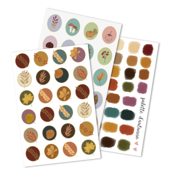 sticker etichette preziose e palette d'autunno