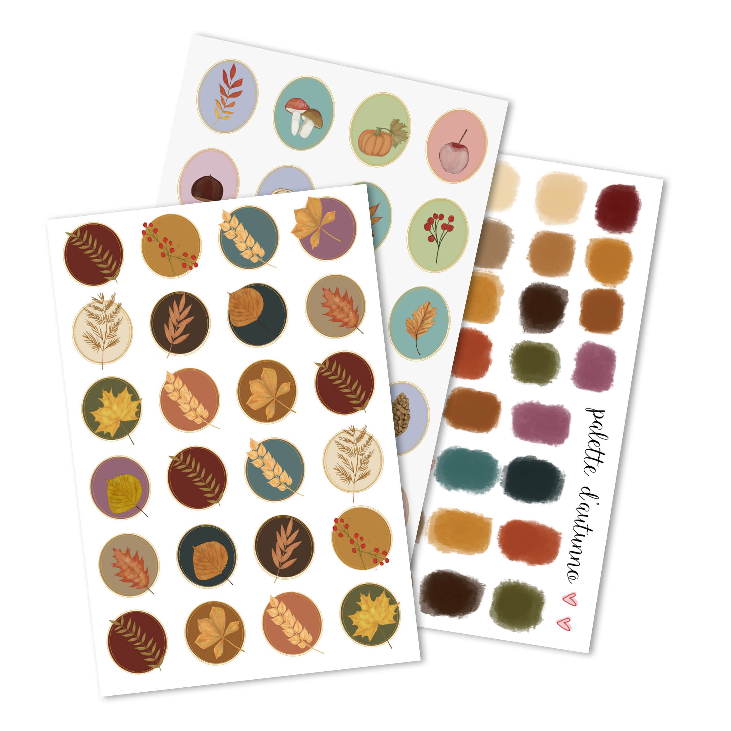 sticker etichette preziose e palette d'autunno