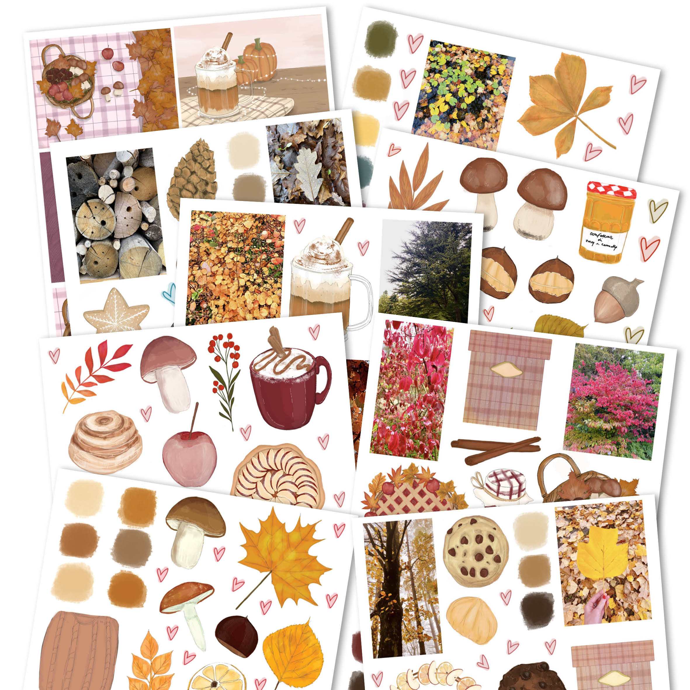 sticker colori e composizioni d'autunno